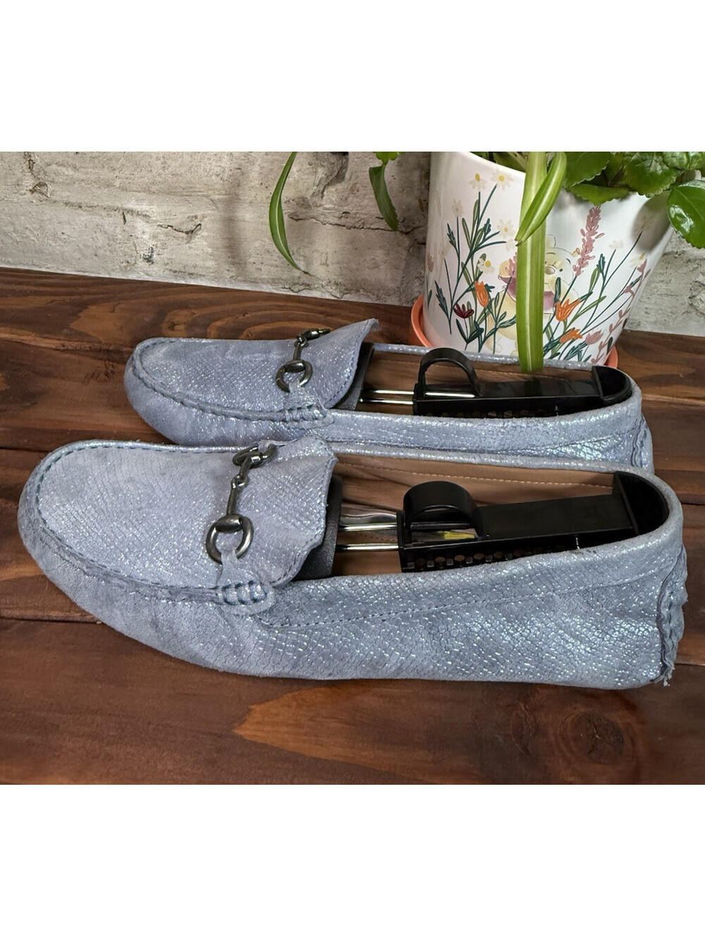 Johnston & Murphy Women’s Loafer Flats Slip-On Suede Metal Bit Blue 9.5M